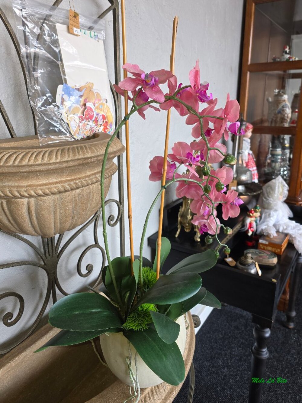 Faux Pink Orchids in Planter